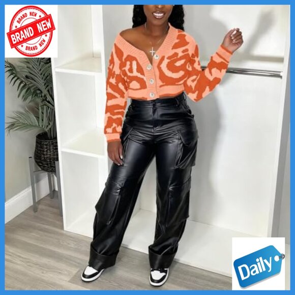 Crop Cardigan Sweater Open Front Button Down Knit V-Neck Streetwear - Picture 3 of 7